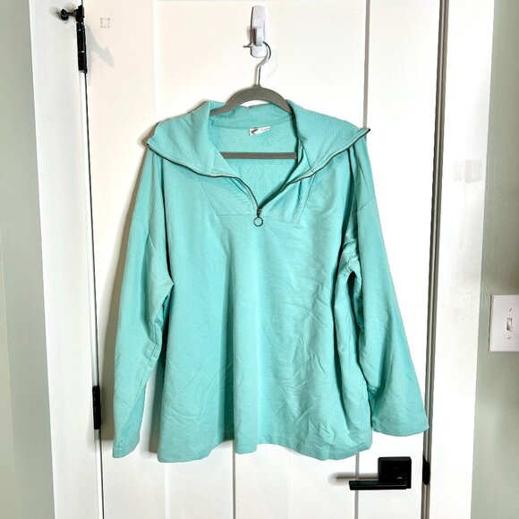 J. Jill Fit Aqua Blue Quarter Zip Pullover Sweater Athleisure Plus Size 2X - Picture 1 of 5